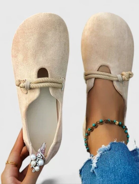 caroline & june Shoes - Beige Suede Slip-On Flats
